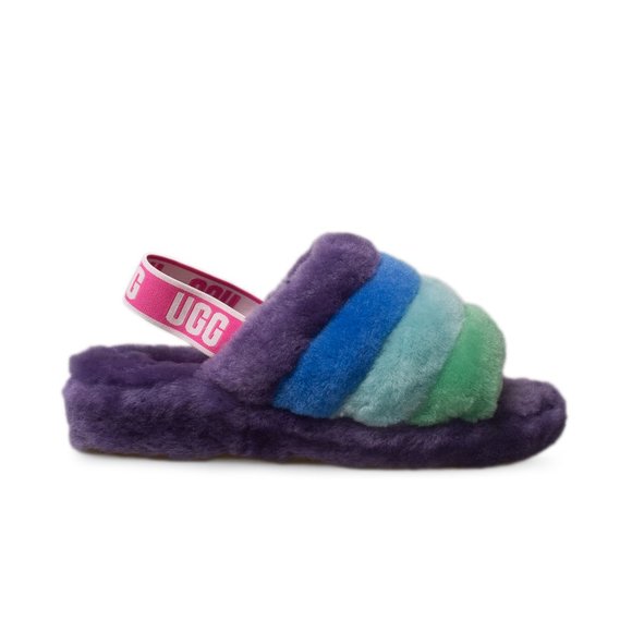 UGG Fluff Yeah Pride Slide Purple Rainbow Slippers Women's
